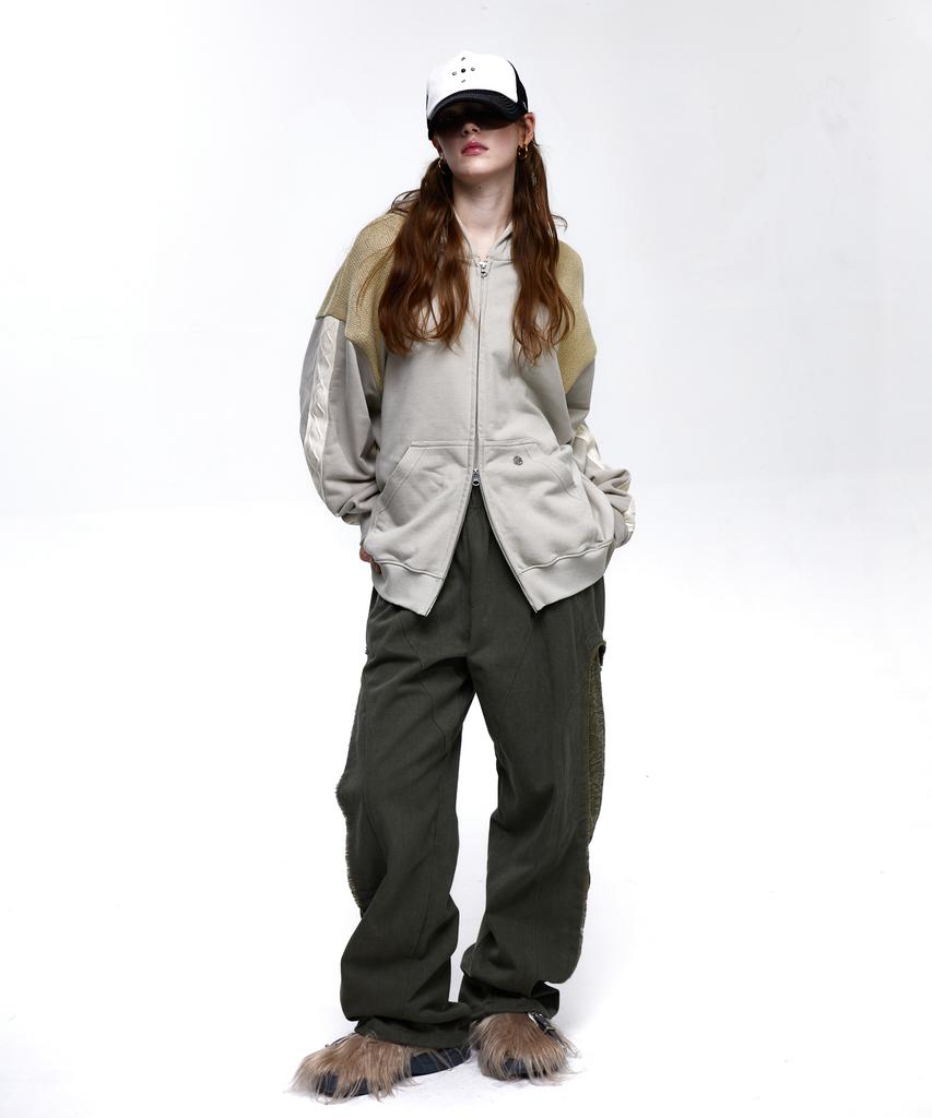Aleseueseussi Incision Jacquard Mixed Pants - Khaki