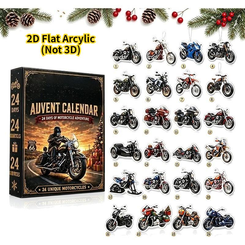 2D Arcylic Motorcycle Legends Advent Calendar, 24 Days Christmas Countdown Christmas Countdown Calendar Pendant for Xmas Party Favors Gifts