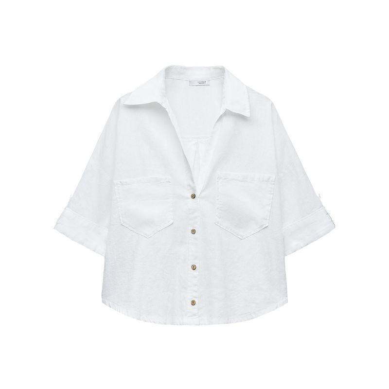 Zaprha 2025 New Arrival French Style Temperament Linen Blended Lapel T-shirt Shory Style Casual Shirt Female 2187813