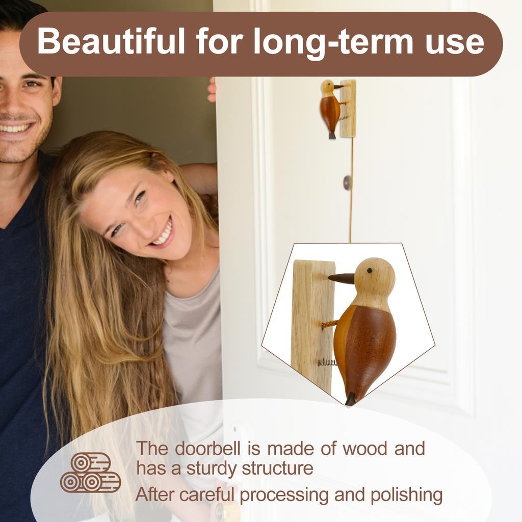 Pica-pau Criativo de Madeira Retro Batente de Porta Pingente Campainha de Porta com Corda de Puxar Madeira Campainha de Pica-pau Batente de Porta Antigo