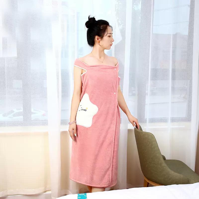 

Женский банный халат из кораллового флиса с вышивкой в виде звезд, с открытыми плечами M - 125*100cm