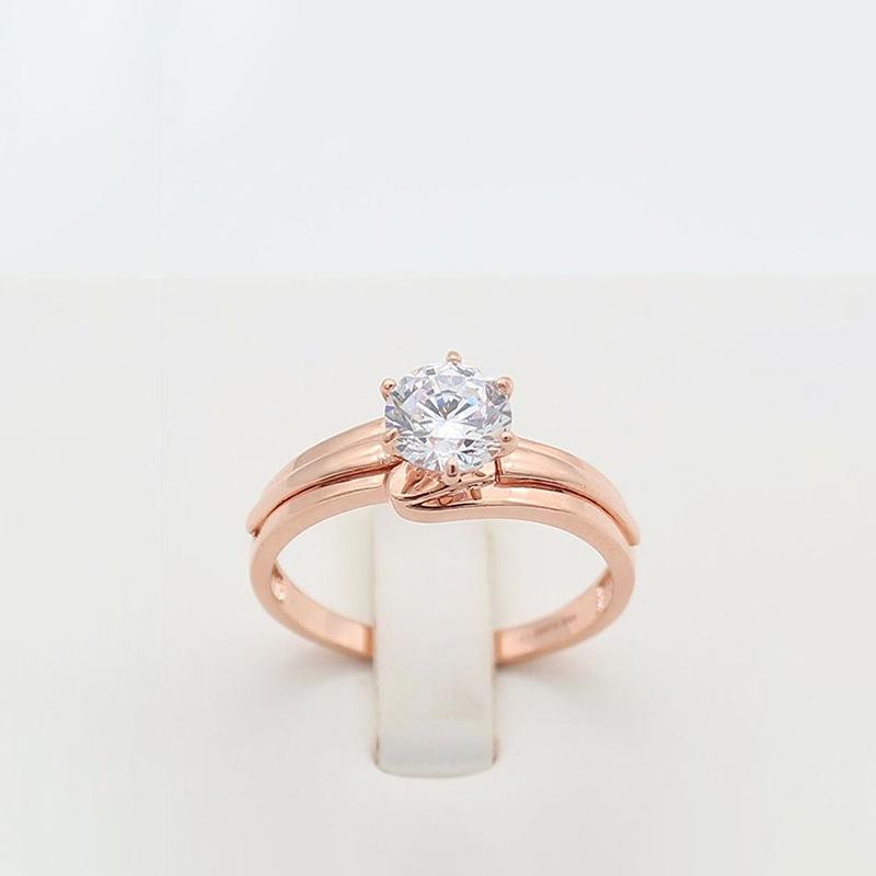 Purple Gold And White Gemstone Six-Claw Ring, Simple Rose Gold-Plated Single Zircon Sparkling Ring Jewelry. Adjustable opening