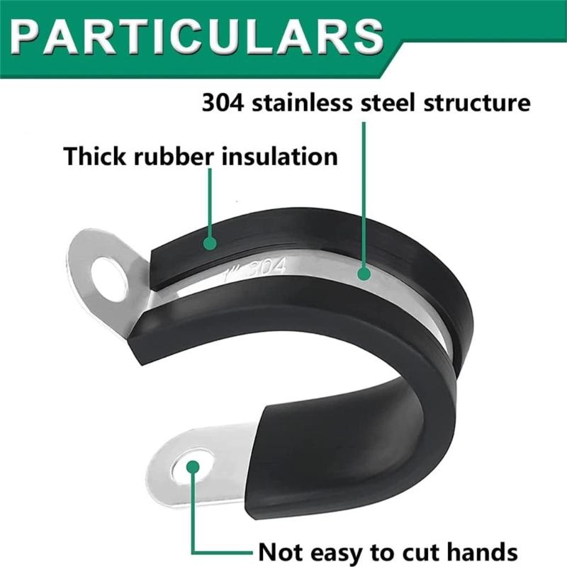 110Pcs Cable Clamp Stainless Steels Rubber Coated Cushioned Insulated Cable Clamps Metal Wire Clamps Easily to Install