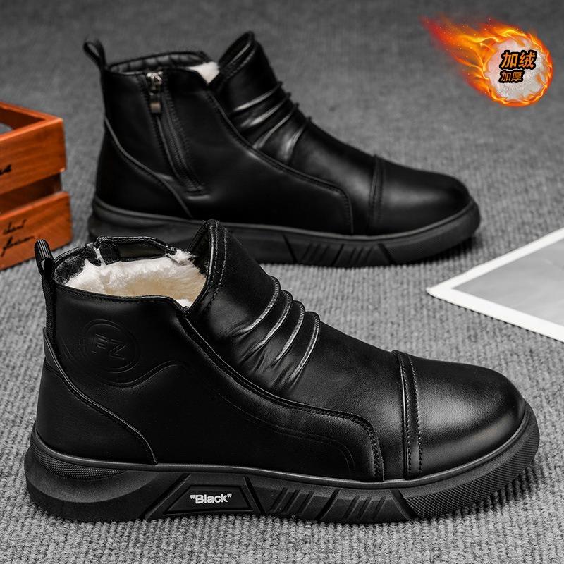 Winter velvet Martin boots men's shoes new high-top leather boots men's black leather shoes thickened warm short boots cotton shoes