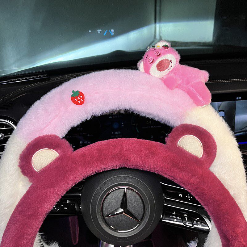 Car Steering Wheel Cover Winter Plush Cute Female Style Non-Slip Warm Cartoon Teddy Velvet Short Velvet Steering Wheel Cover