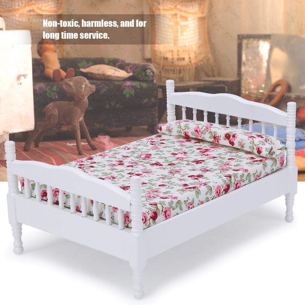 1:12 Mini Doll House Bedroom Bed Model Accessory Room Furniture ToyWhite