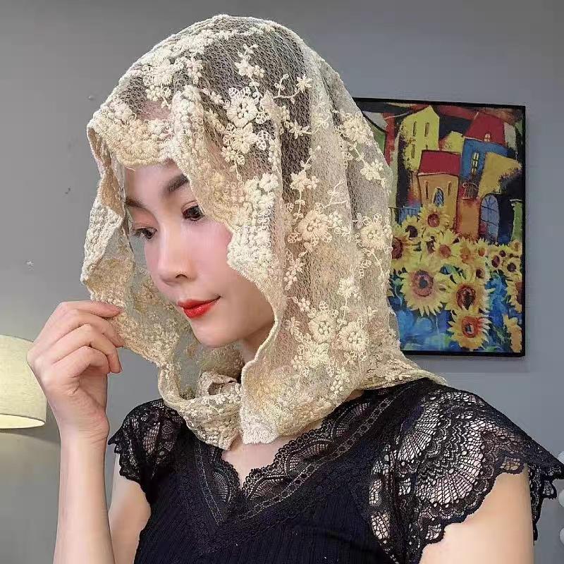 

Кружевной накладной воротник Модная шляпа от солнца Детский этнический стиль Летний тонкий платок Защита шеи Интегрированный шарф