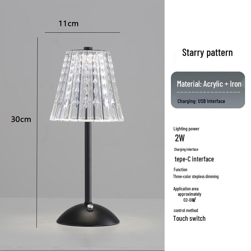 Crystal Retro Bedside Lamp - Luxury Rechargeable Night Light for Master Bedroom