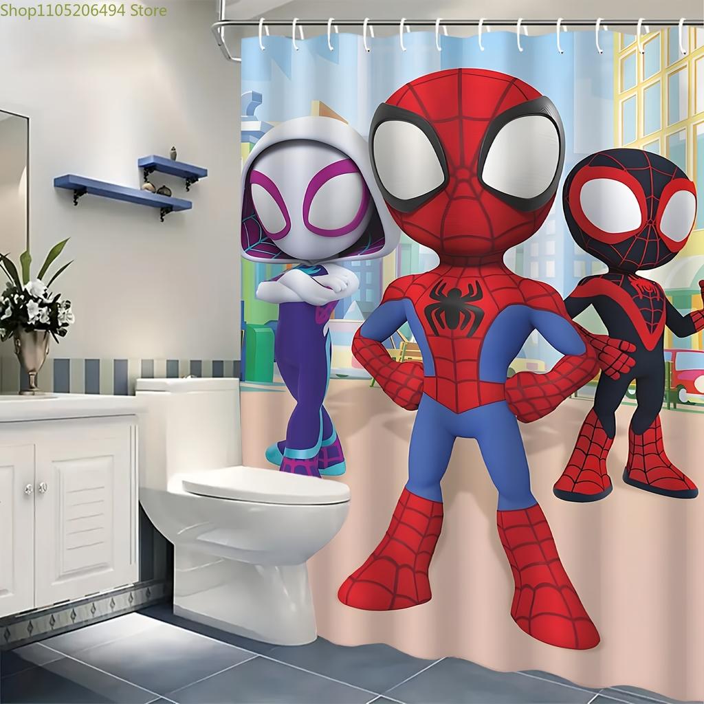 Marvel 1pc Printed Shower Curtain with Spider-Man Cartoon Design, Durable, Perfect for Cozy Home Bathrooms or Guest Bathrooms,
