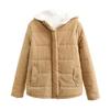 Winter Down Coat Hooded Zipper Solid Color Plush Hat Warm Thick Padded Cardigan