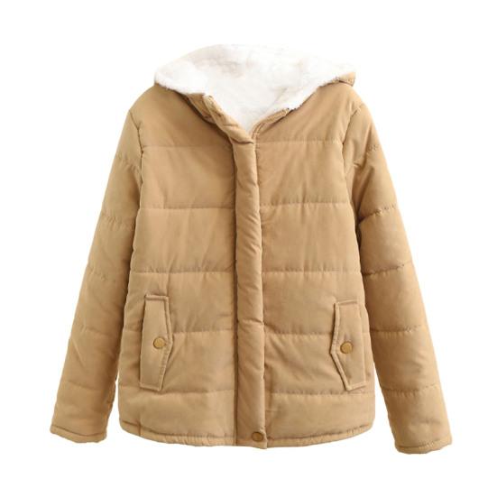 Winter Down Coat Hooded Zipper Solid Color Plush Hat Warm Thick Padded Cardigan
