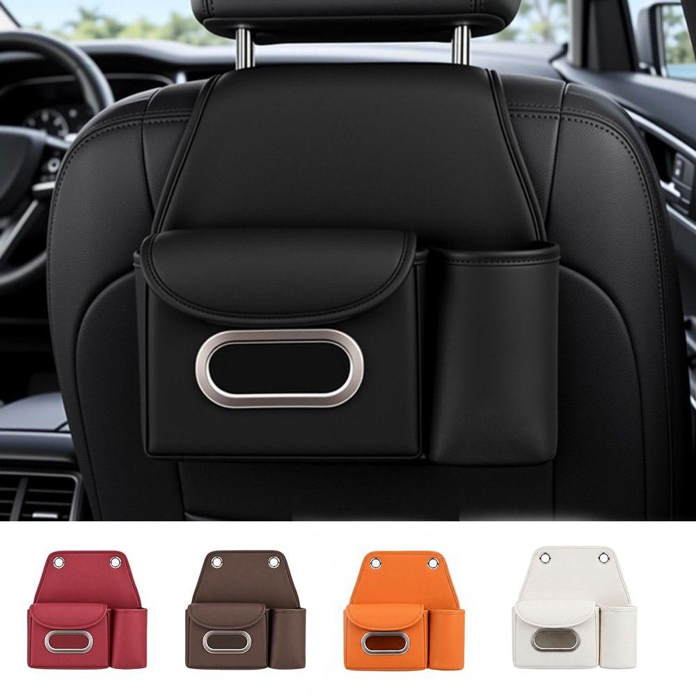 Portable Car Seat Back Organizer PU Leather Car  Tissue Box Rear Seat Storage Bag  Car Interior