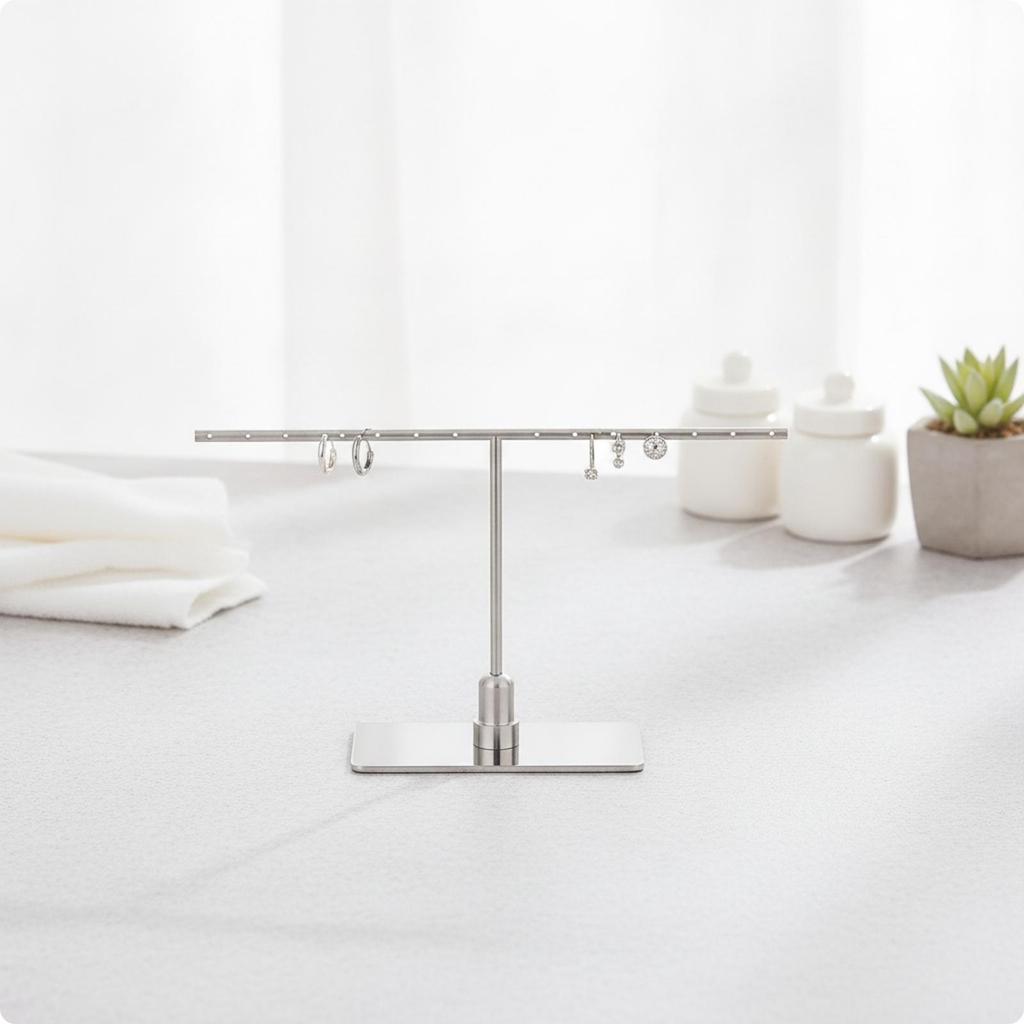 Jewelry Display Stand with Perforated Bar Sleek Crossbar Earring Elegant