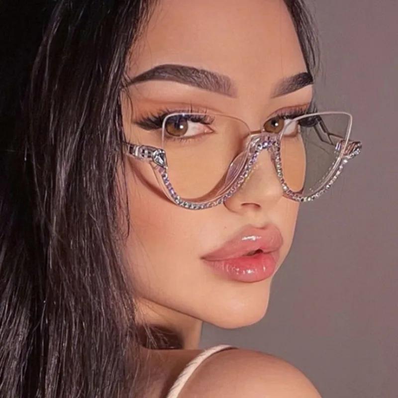 Anti Blue Light Optical Diamond Vintage Cat Eye Glasses Women For Female Luxury Brand Designer Myopia Prescription Eyewear Frame