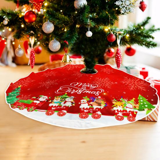 Christmas Tree Skirt Bowknot Lace-up Printing Clear Pattern Picnic Party Tree Cover Camping Party Table Decoration