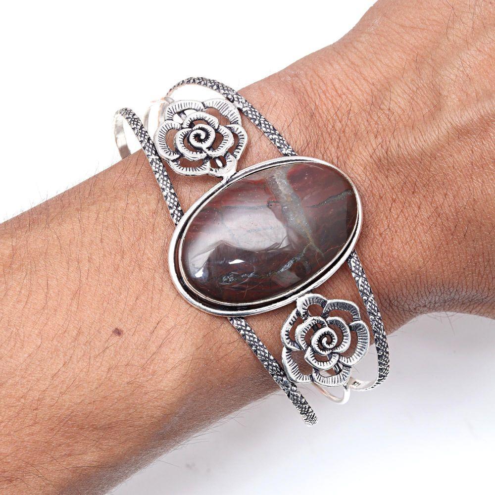 Stick Agate Gemstone Handmade Silver Jewelry Cuff Bracelets 7''Adjustable