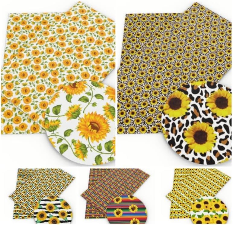 5 Sunflower Print Patchwork Cute DIY Fabric Handmade Materials Fabric, Fabric, Scraps, Set, 50x50cm,