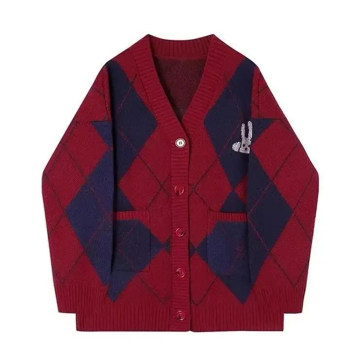 Korean Style Designer 2 Piece Set Women Plaid Knitted Coat + Rabbit Print Dress Suit Female Elegant Sweet Party Mini Dress Sets