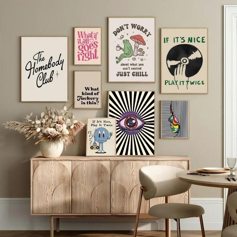 Vintage Pink Cartoon Print Canvas Posters Wall Art Poster Home Decor Canvas Print Painting  Living Room Bedroom Decor Unframed