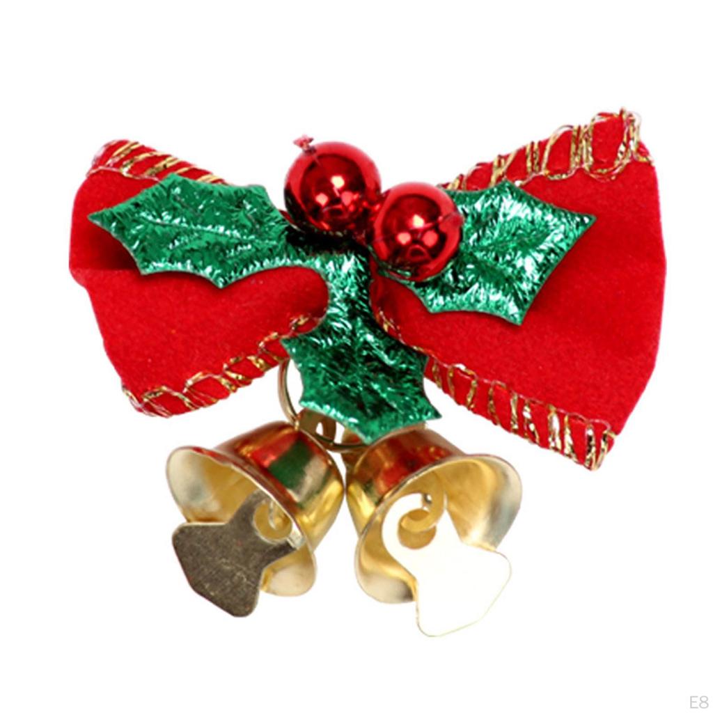 4Pcs Christmas Bow Bell Supplies Glitter Pendant Crafts Topper Charm Xmas Tree Hanging Decorations