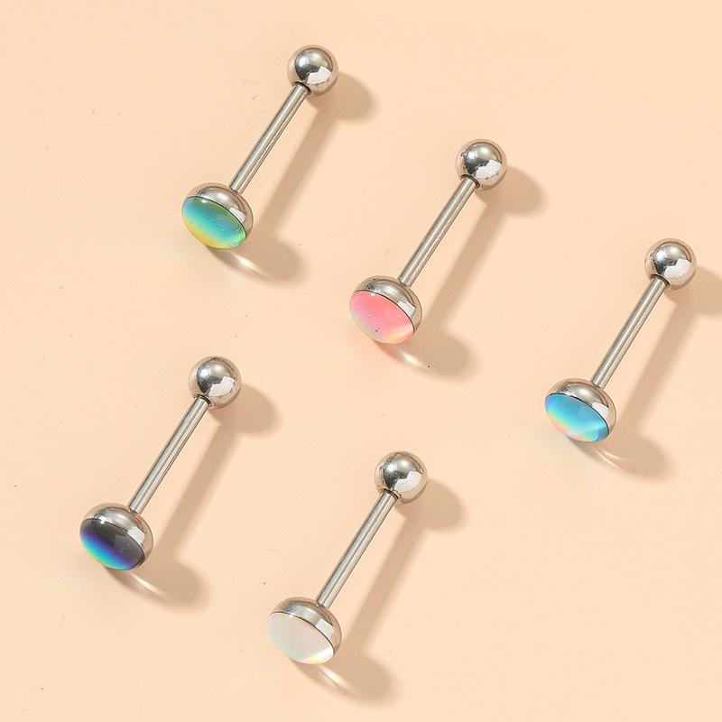 Gradient Flash Titanium Steel Tongue Ring with External Thread, 14G.