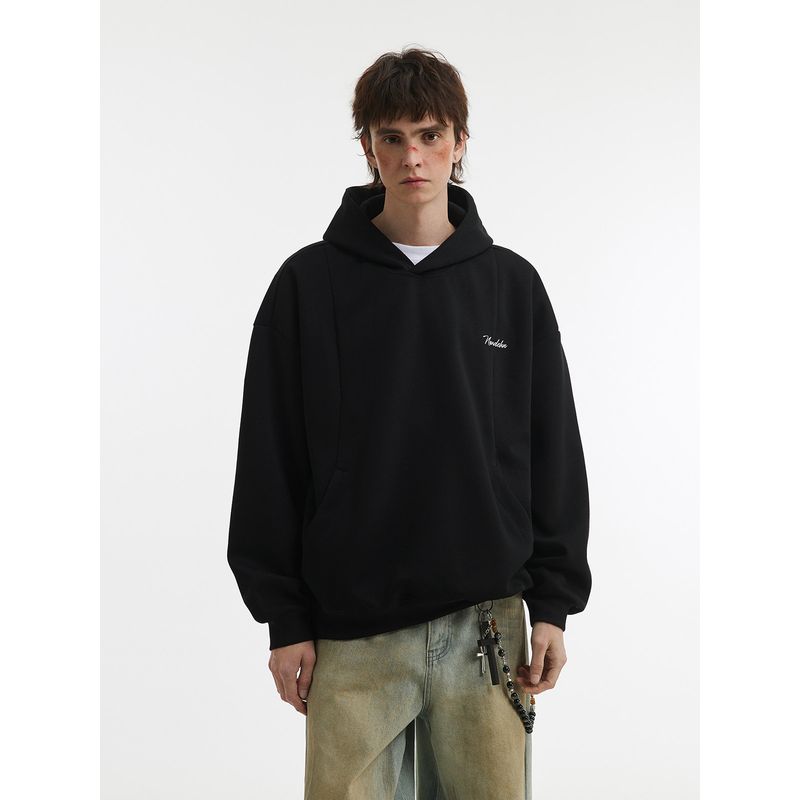 Men's American-Style Design Sports Hoodie, Men's Spring High-Street Niche Deconstructed Hooded Cleanfit Short Sweatshirt