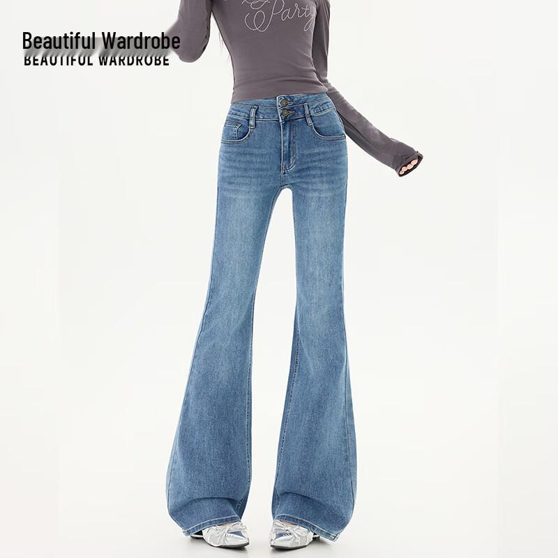 Jeans in Denim a Zampa Vita Alta da Donna