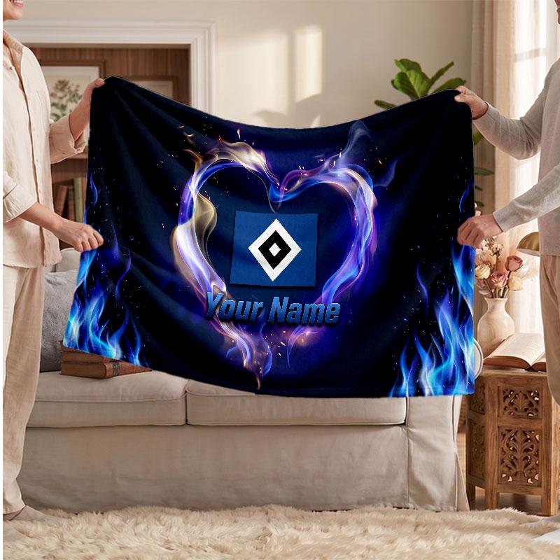 Hamburger SV Personalisierte Fleecedecke Mit Fußballlogo, Benutzerdefinierter Name Text Weich Warm Heimdecke