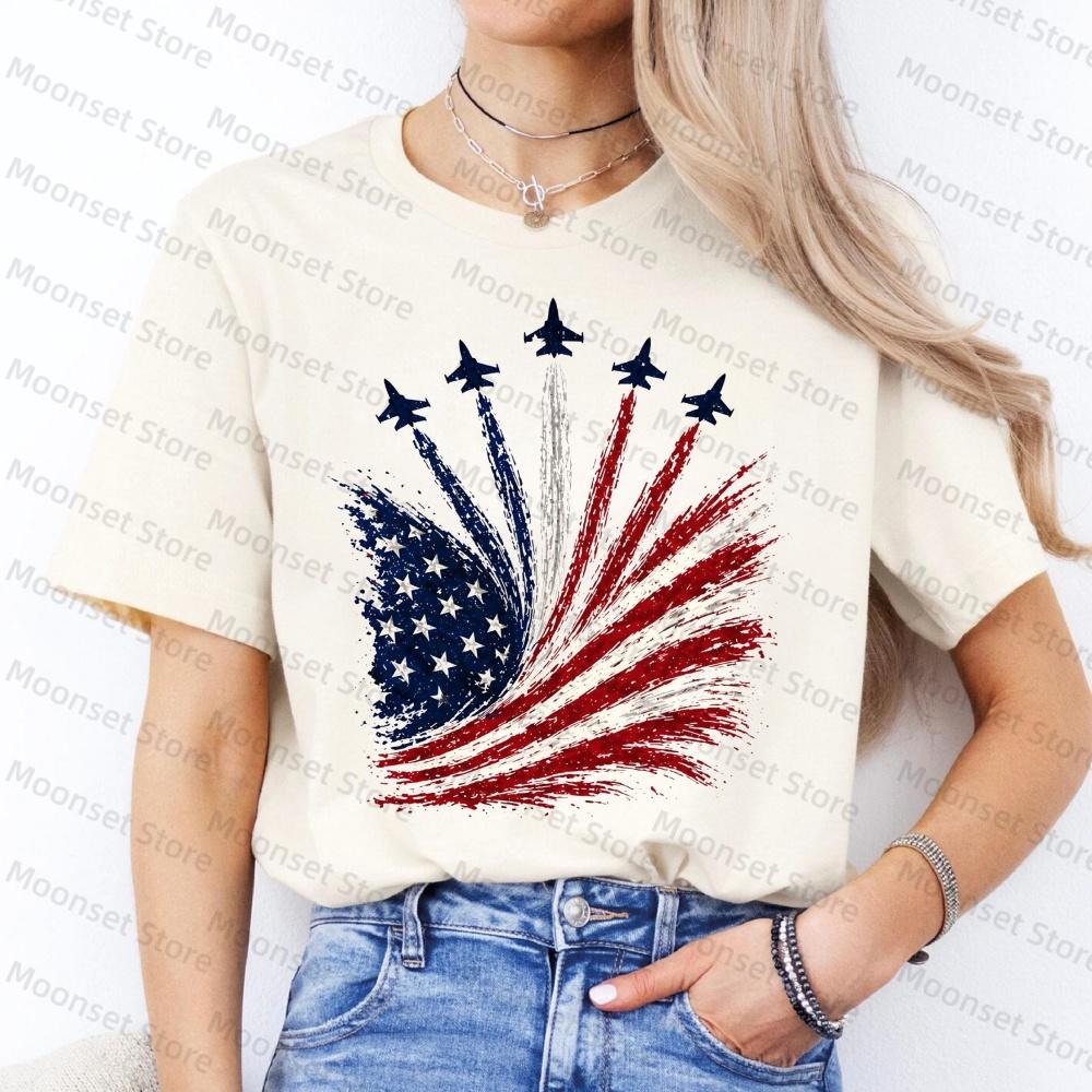 Patriotic Airplane Shirt American Flag Kids T-shirt Fourth of July Toddler Shirt USA Independence Day Shirts Aircraft Tees