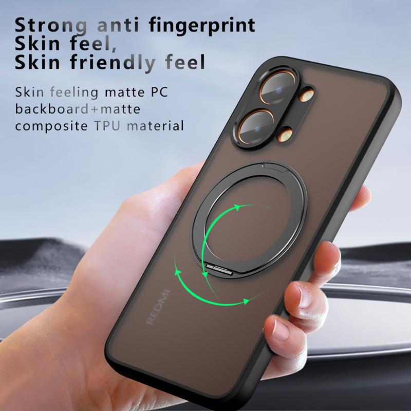For Xiaomi Redmi Turbo 5 Turbo5 Max Case Shockproof Magnetic Frosted Matte PC+TPU Anti-fingerprint Translucent Ring Stand Cover