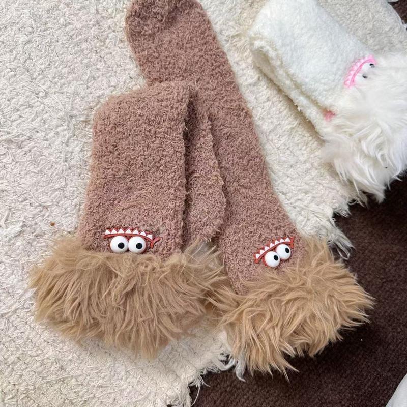 Women Girls Winter Thick Coral Fleece Cartoon Big Mouth Monster Plush Sleep Socks Warm Soft Home Socks
