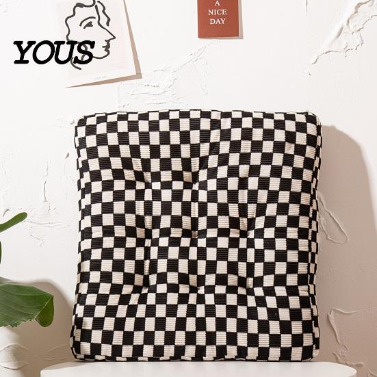 Comfortable Desk Chair Support Corduroy Square Pad, Checkerboard Office Cushion, Soft Cozy Seat Cushion for Floor, Reading Nook, Dining