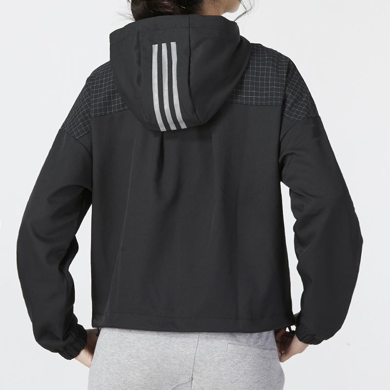 Adidas Striped Casual Woven Hooded Long Sleeve Jacket Women Jacket Black HM7085