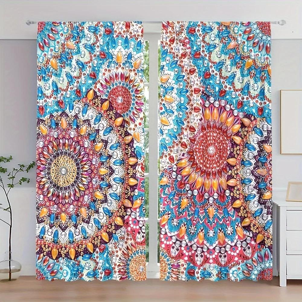 2pcs/set, Boho Geometric Polka Dot Digital Printing Curtain Living RoomCurtain, Blocking Curtain, Translucent Curtain Indoor