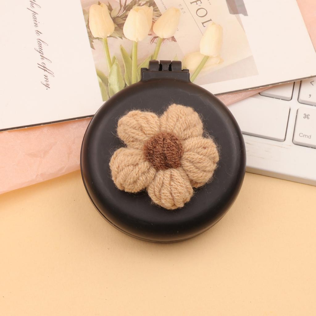 Cute Cartoon Knitted Flower Air Cushion Comb Portable Folding Mirror Hair Brush for Women Girls Travel 1pcs