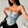 Letní nový styl street retro květinový potisk obalený korzet šněrovací francouzská nika rybí kost vesta