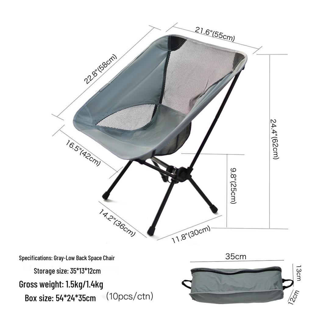 Cadeira Lunar Portátil Leve para Exterior com Encosto – Dobrável para Acampamento, Praia e Pesca