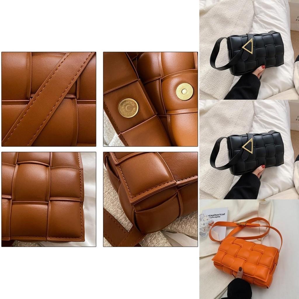 Classy Plaid Pu Leather Women Shoulder Bag Woven Soft Square Hand Chain Bag Gift