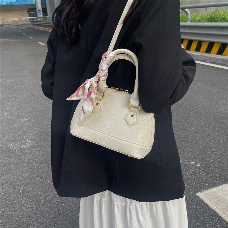 New Fashion Lychee Pattern Silk Scarf Double Pull Shell Bag Portable Shoulder Oblique Span Women's Bag