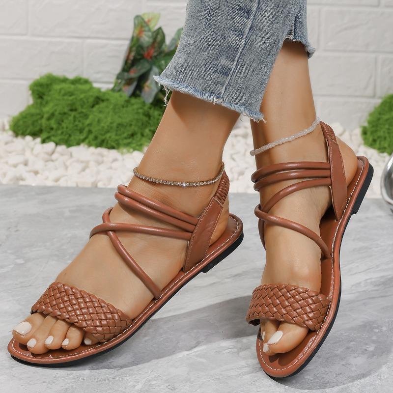 Women's Sandals Summer Korean Version Net Red Wear Fashion Versatile Woven Flat Fairy Roman Sandals