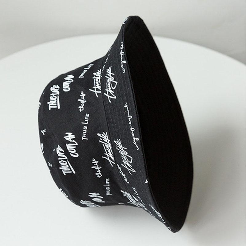 Neuer beidseitig tragbarer Bucket Hat für Herren und Damen, japanische Graffiti-Buchstaben, Outdoor-Sonnenhüte, Unisex, breite Krempe, faltbare Fischerhüte