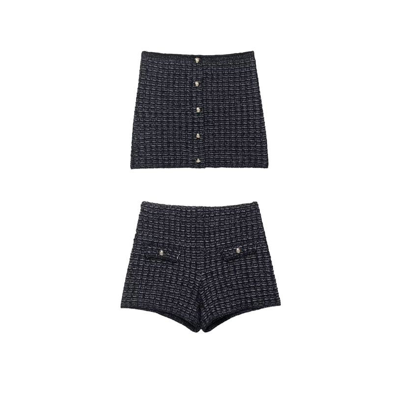 

ZA Новое поступление Женский ZR Модный стиль Экспорт Французский стиль Модный Элегантный Без рукавов Текстурированный Топ-труба шорты Набор из двух предметов Black Suit High L