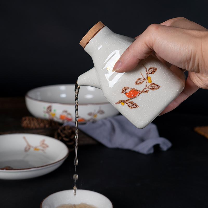 New Chinese Ceramic Soy Sauce Bottle Commercial Vinegar Cruet Kitchen Seasoning Bottle Liquor Chili Flask