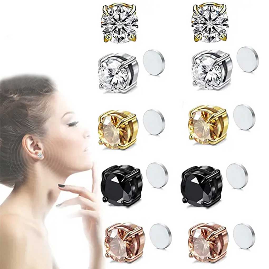 4pcs 8mm Earrings Punch-free Classic Zircon Stud Exquisite Fashion Shinny Rustproof Earwear Ear Pendant for Men