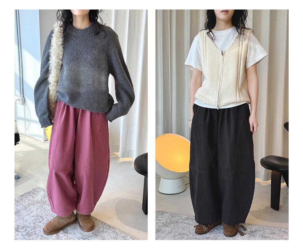Louvre Winter Japanese Style Elastic Fleece Wide-Leg Balloon Pants - Women's Relaxed Fit