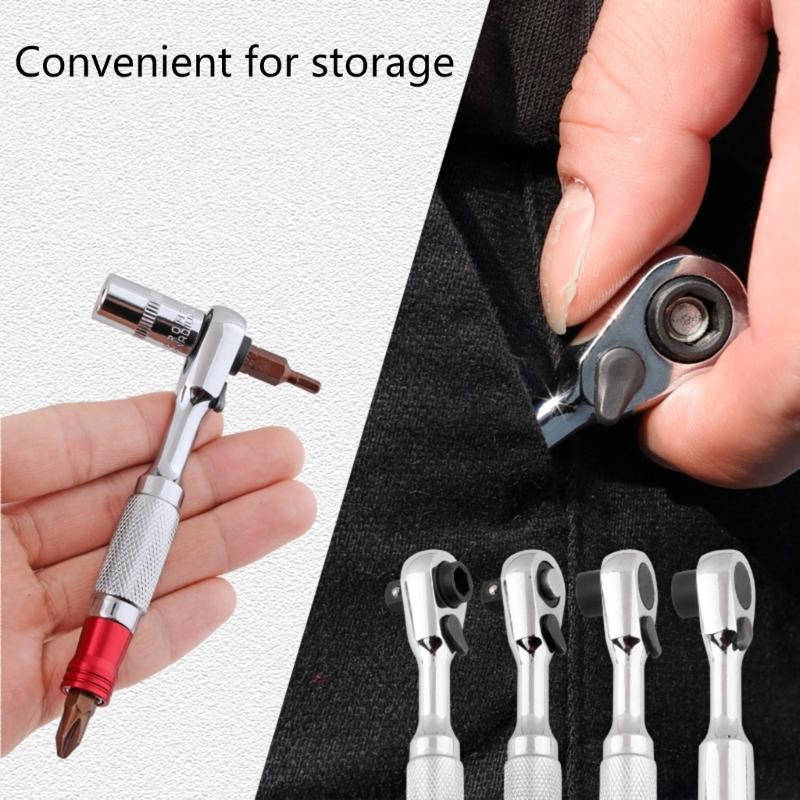Double Ended Ratchet Wrench Tool Ergonomic Nonslip Handle 1/4" Drive Ratchet HandleFor Home Workshop Use