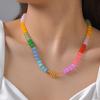 Boho Colorful Natural Stone Necklace for Women, Stainless Steel OT Buckle Rainbow Bead Choker Necklace ,Summer Handmade Jewelry