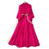 French Elegant Red Lace Hollow Temperament Dress Women's Spring Long-sleeved Waist Slim A-shaped Long Dress Commuting