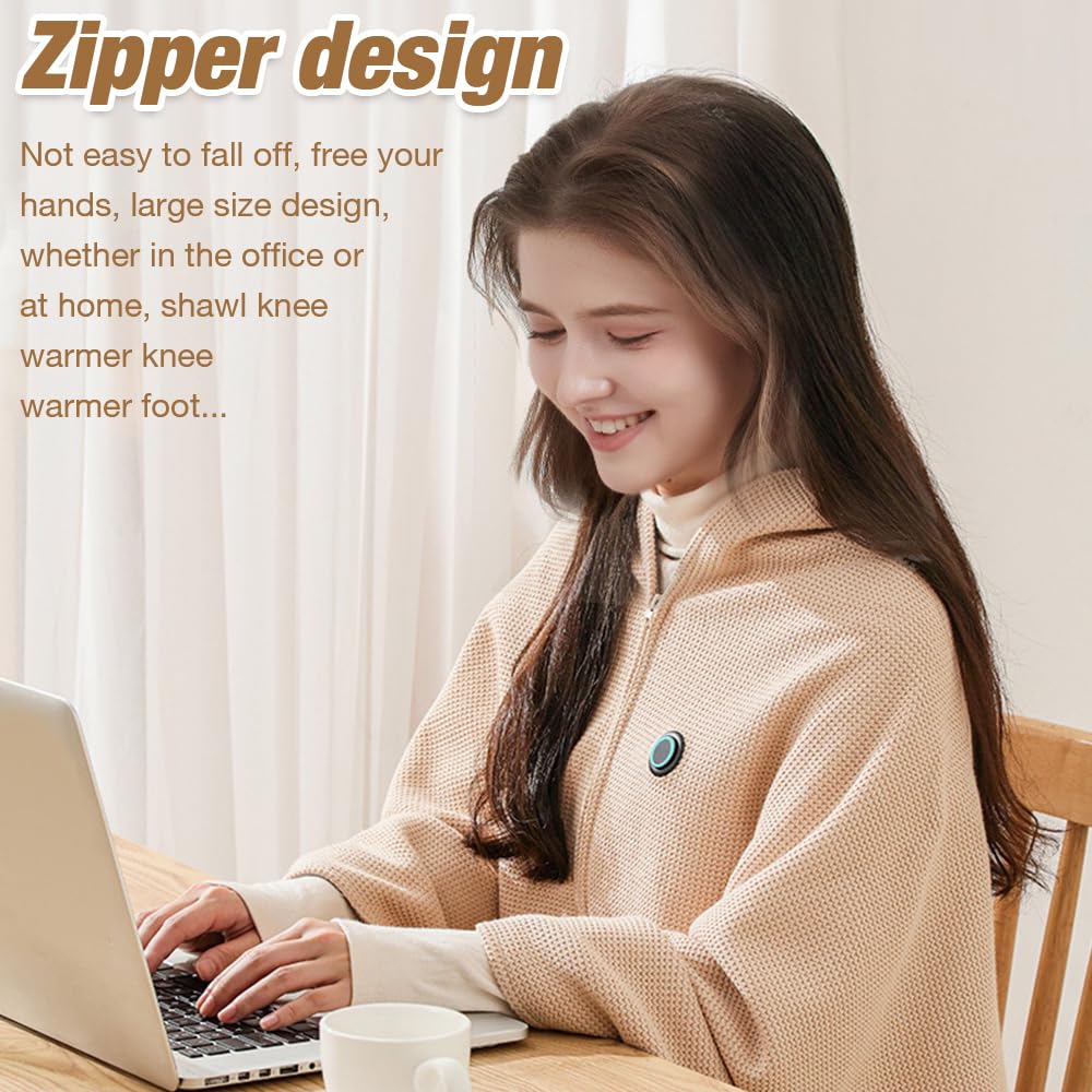 USB Heated Shawl Wrap for Women,Soft Zipper Electric Shawl with 10,000 mAh Power Bank Softs Zippers Heateds Shawl for Home,Outdoors