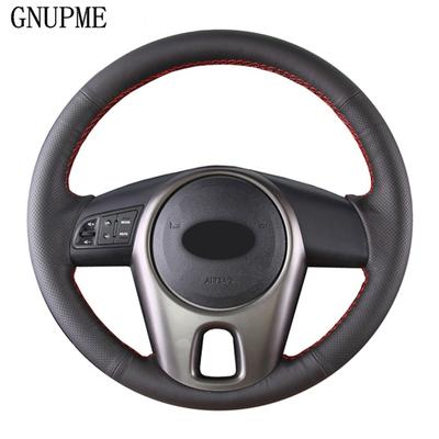 GNUPME Schwarzer DIY handgenähter Auto-Lenkradbezug aus weichem Kunstleder für Kia Forte Kia Soul Kia Rio